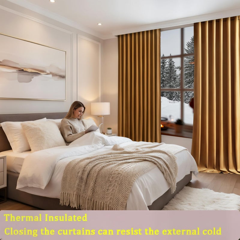 Timeper Gold Brown Velvet Curtains 84 inches 2 Panels, Light Blocking Curtains for Bedroom Living Room Thermal Insulated Luxury Super Soft Window Drapes,Back Tab & Rod Pocket,W52 x L84 inches - Image 3
