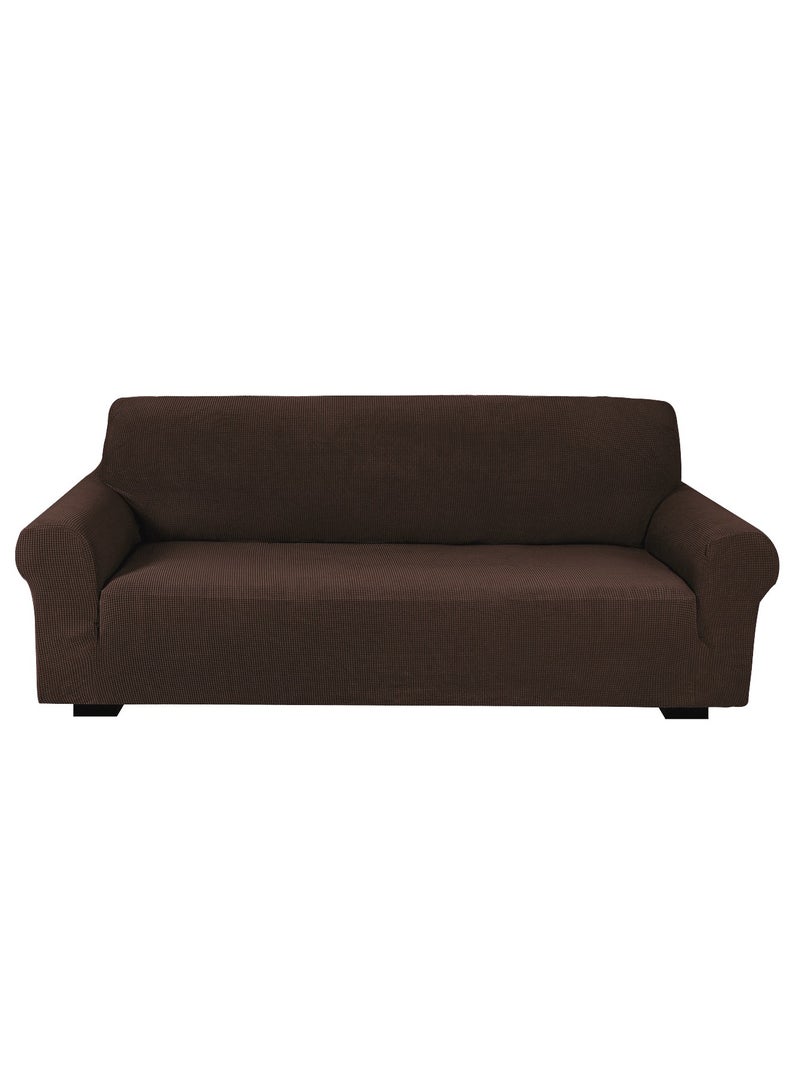 Fabienne Stretch Fit 3-Seater Sofa Cover Soft Brushed Fabric Couch Cover Exquisitely Full Coverage Furniture Protector Slipcover Three Seater Fits on Standard and Recliner Sofa 185-235cm Size Brown - Image 2
