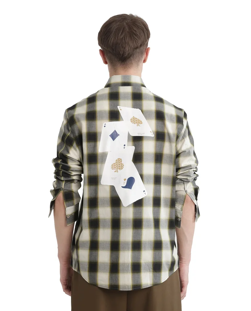 Rare Rabbit Men's Checked With Graphic Back Print Shirt