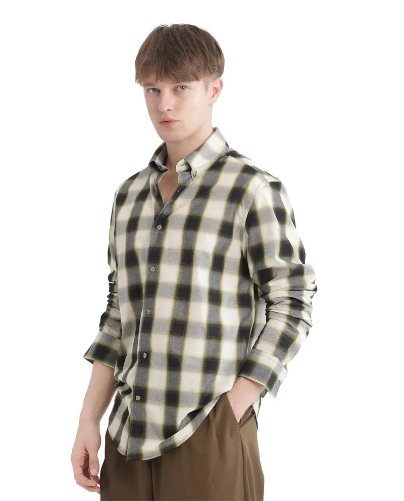 Rare Rabbit Men's Checked With Graphic Back Print Shirt