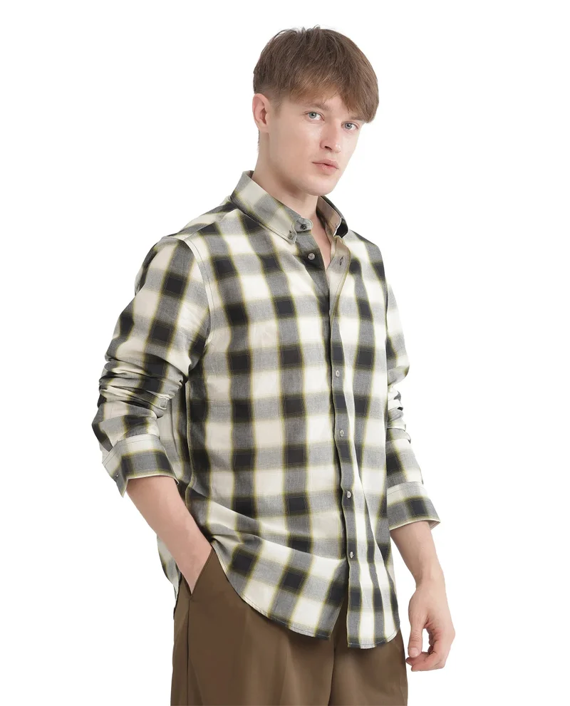 Rare Rabbit Men's Checked With Graphic Back Print Shirt