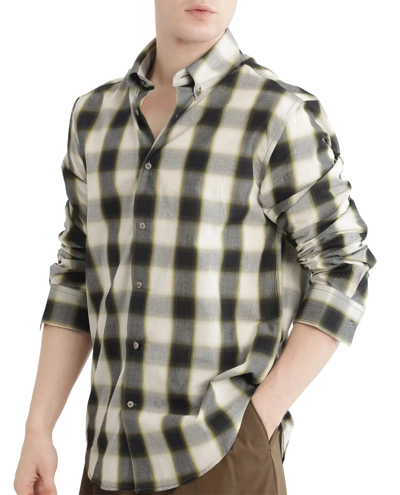 Rare Rabbit Men's Checked With Graphic Back Print Shirt
