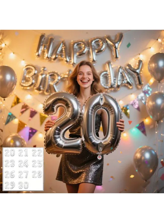مجموعة من 22 بالونًا فضيًا برقم 32 بوصة لحفلة عيد الميلاد أو الذكرى السنوية - Image 1