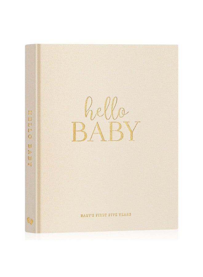 Lanpn Hello Baby First 5 Year Memory Book for Boy Girl - Linen Hardcover Baby Book Keepsake for New Parents - Newborn Baby Journal Scrapbook Photo Album Baby Milestone Book (Beige, 154 Pages) - Image 1