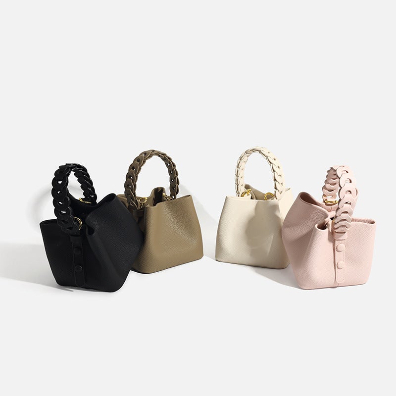 2024 Niche High-End Vegetable Basket Fashion Woven Bucket Bag Commuter Portable Shoulder Crossbody Bag - Image 3
