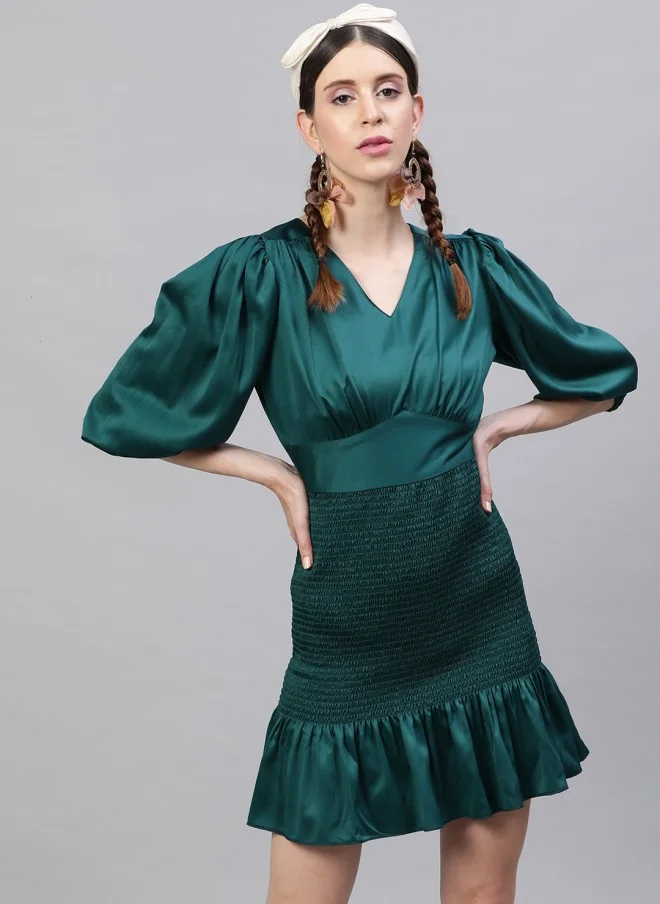 STREET 9 Green Satin Drop-Waist Dress for Women