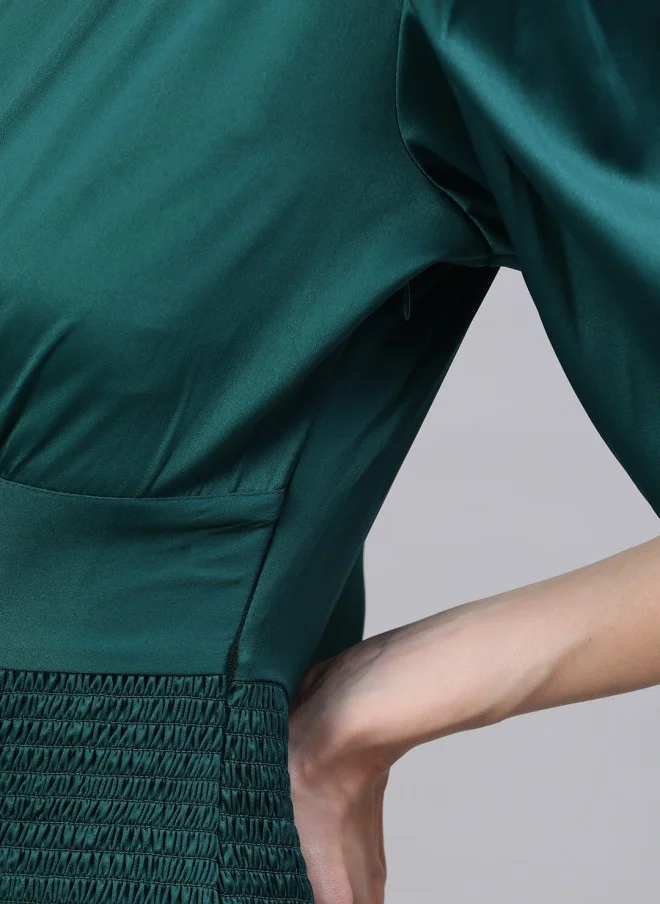 STREET 9 Green Satin Drop-Waist Dress for Women