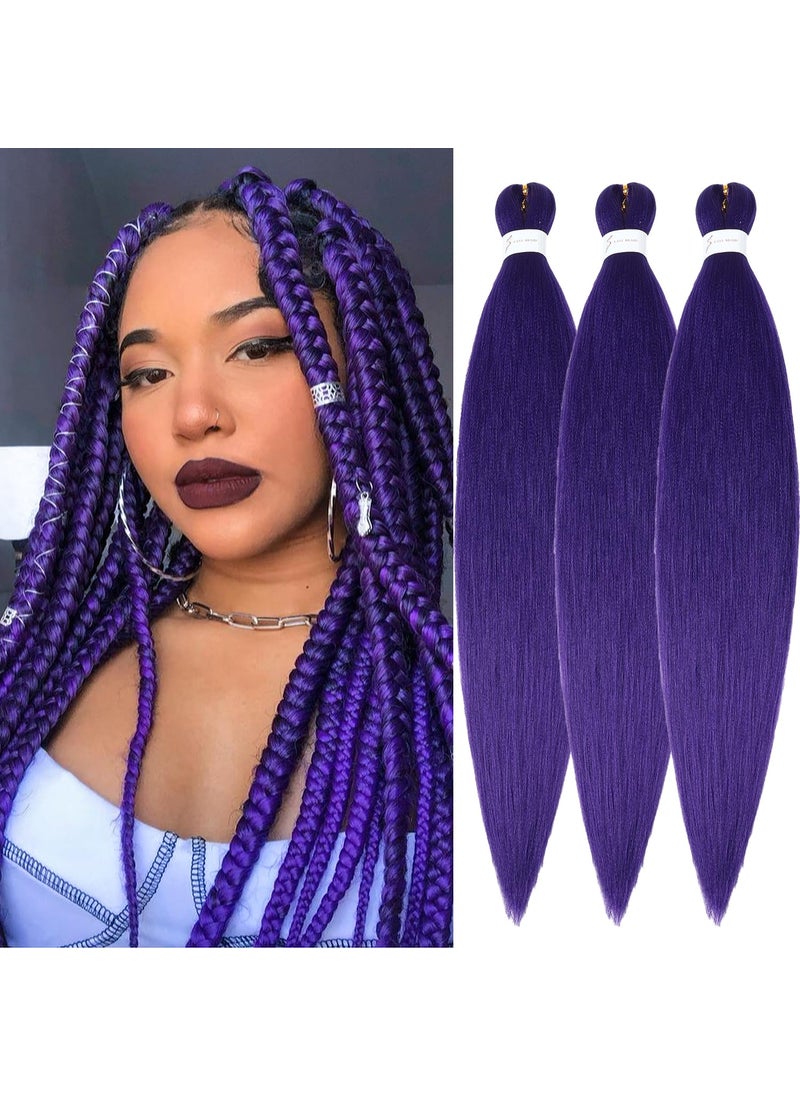 ShowCoco Purple Braiding Hair Pre Stretched 32inch 3 Packs Braiding hair Extensions Synthetic Crochet Braids Hot Water Setting Professional Soft Yaki Texture 32inch3PacksPurple 
