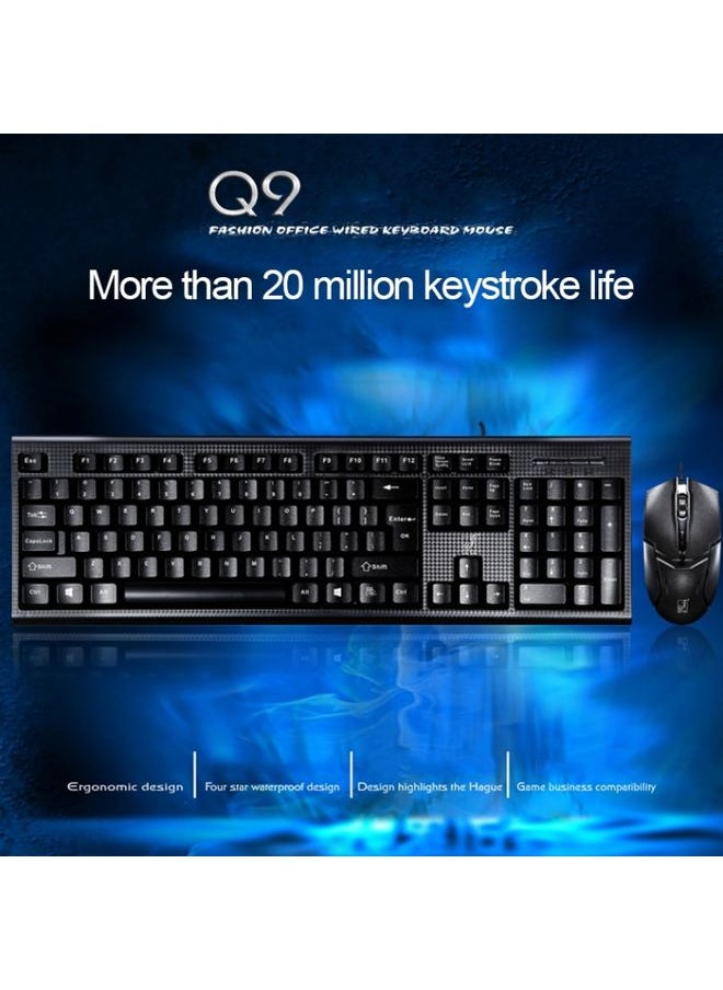 BURAQ Chasing Leopard Q9 1600 DPI Professional Wired Grid Texture Gaming Office Keyboard + Optical Mouse Kit(Black)  - Image 3