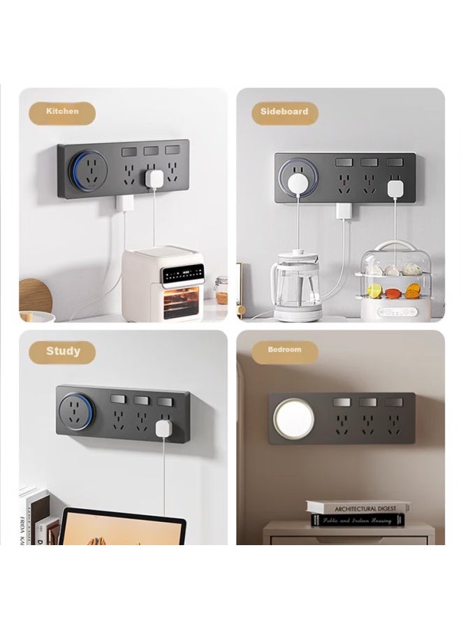 Oaks Aux 86 Concealed Extension Socket, Gold Expansion, No Drilling Required, Multi-functional Converter, Three Outlets, 26 Holes, Left Expansion - Image 2