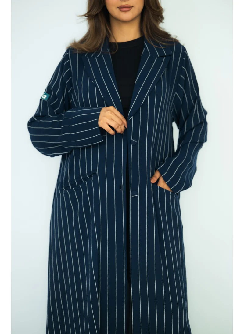 via abaya Navy Blue Pinstriped Royal Abaya