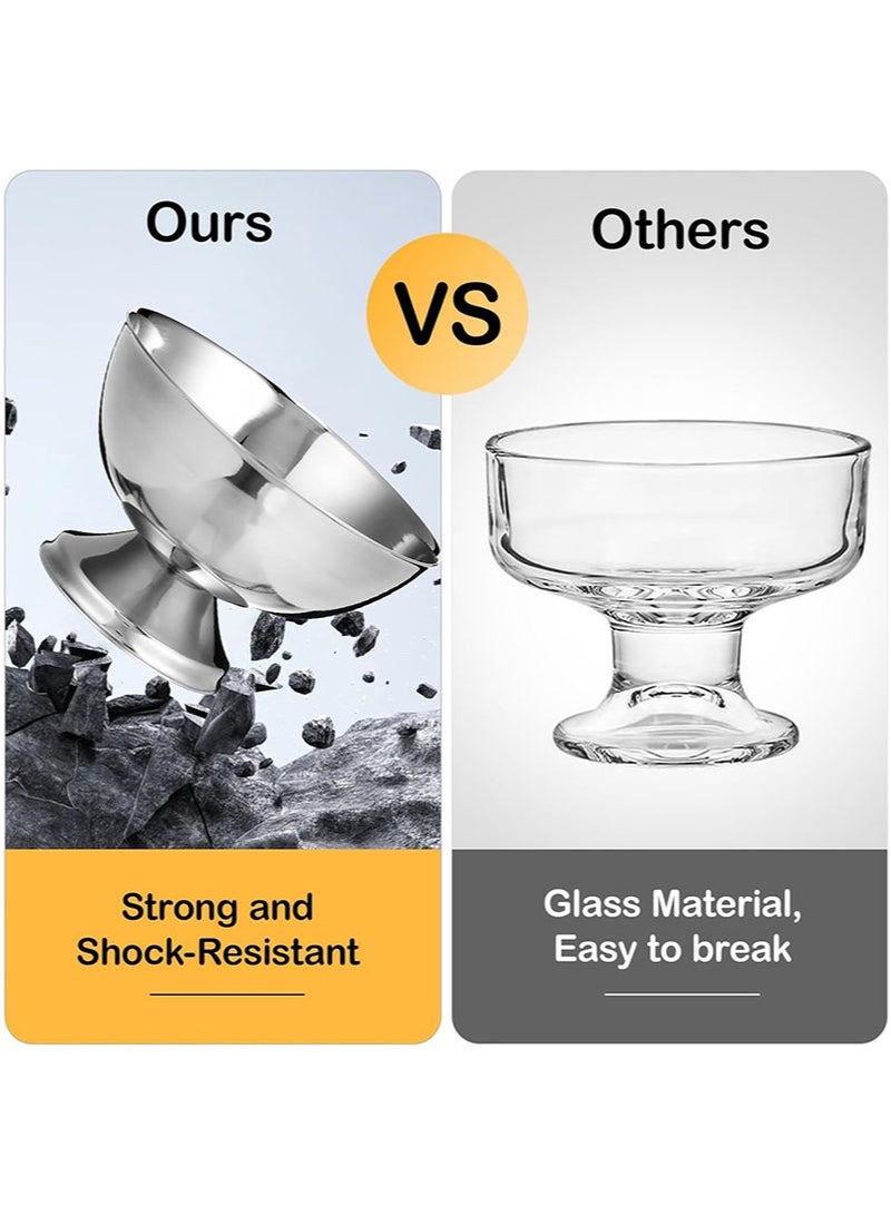 أبوستيم قطعتان من أكواب الحلوى المصنوعة من الفولاذ المقاوم للصدأ، وأطباق الحلوى المعدنية، وأطباق السلطة القابلة لإعادة الاستخدام، وأكواب الصلصة، وأوعية الآيس كريم المزخرفة للمنزل والحفلات (فضية) - Image 4