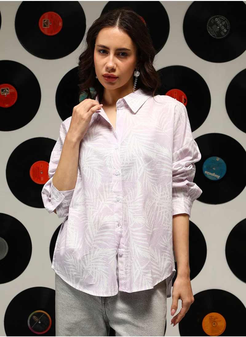 Campus Sutra Women's Lilac Soft Fern Oversized Shirt