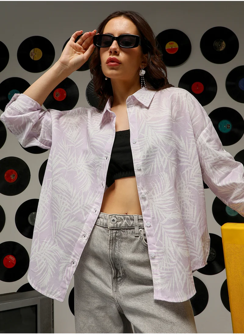 Campus Sutra Women's Lilac Soft Fern Oversized Shirt