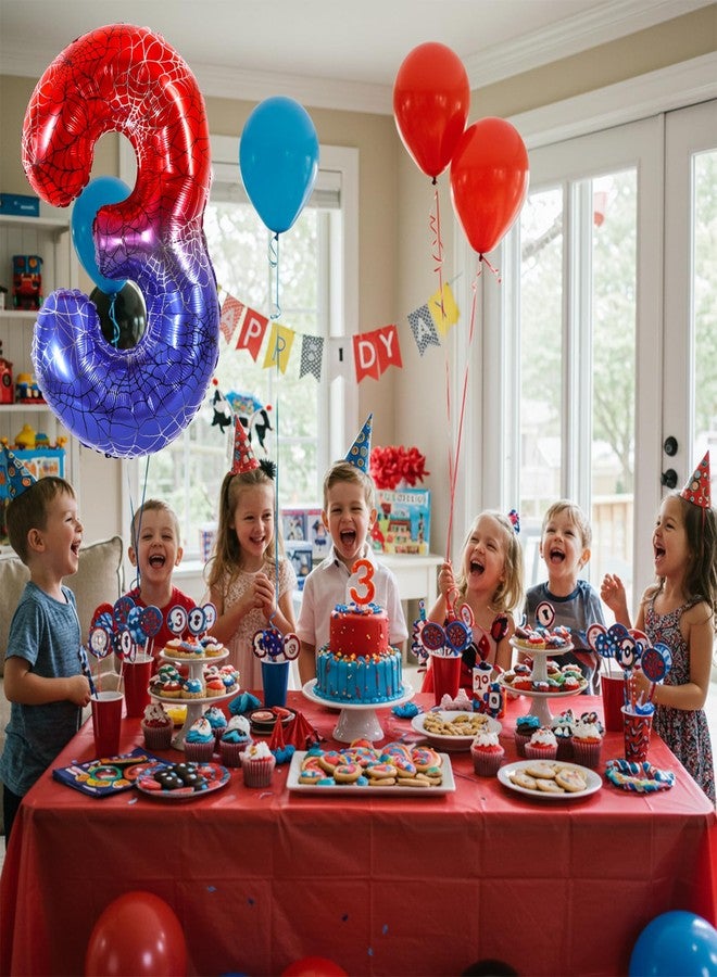 Vuzvuv 40 Inch Spider Theme Number Balloon No.3, Red Blue Foil Number Balloon for Birthday, Theme Party Supplies, Baby Shower,Anniversary Decoration - Image 5