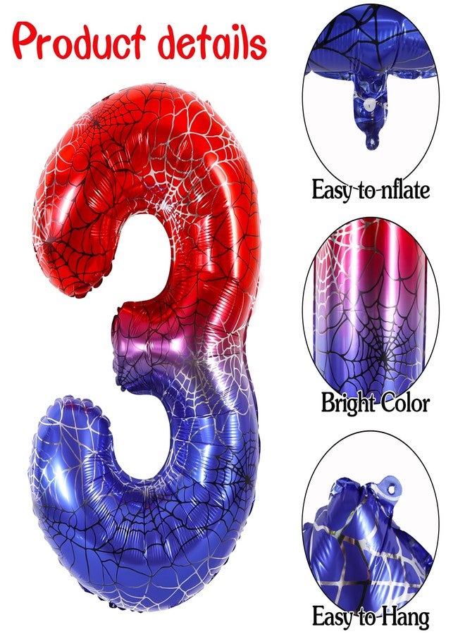 Vuzvuv 40 Inch Spider Theme Number Balloon No.3, Red Blue Foil Number Balloon for Birthday, Theme Party Supplies, Baby Shower,Anniversary Decoration - Image 3