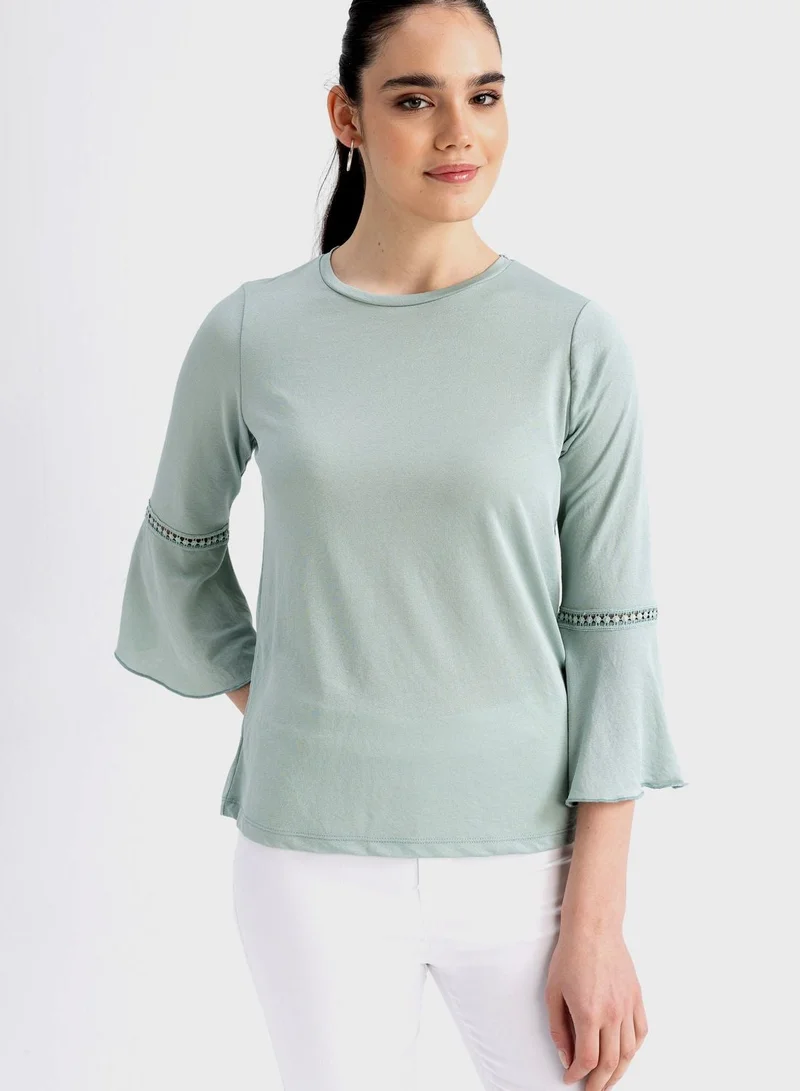DeFacto Traditional Regular Fit Crew Frill Sleeve T-Shirt