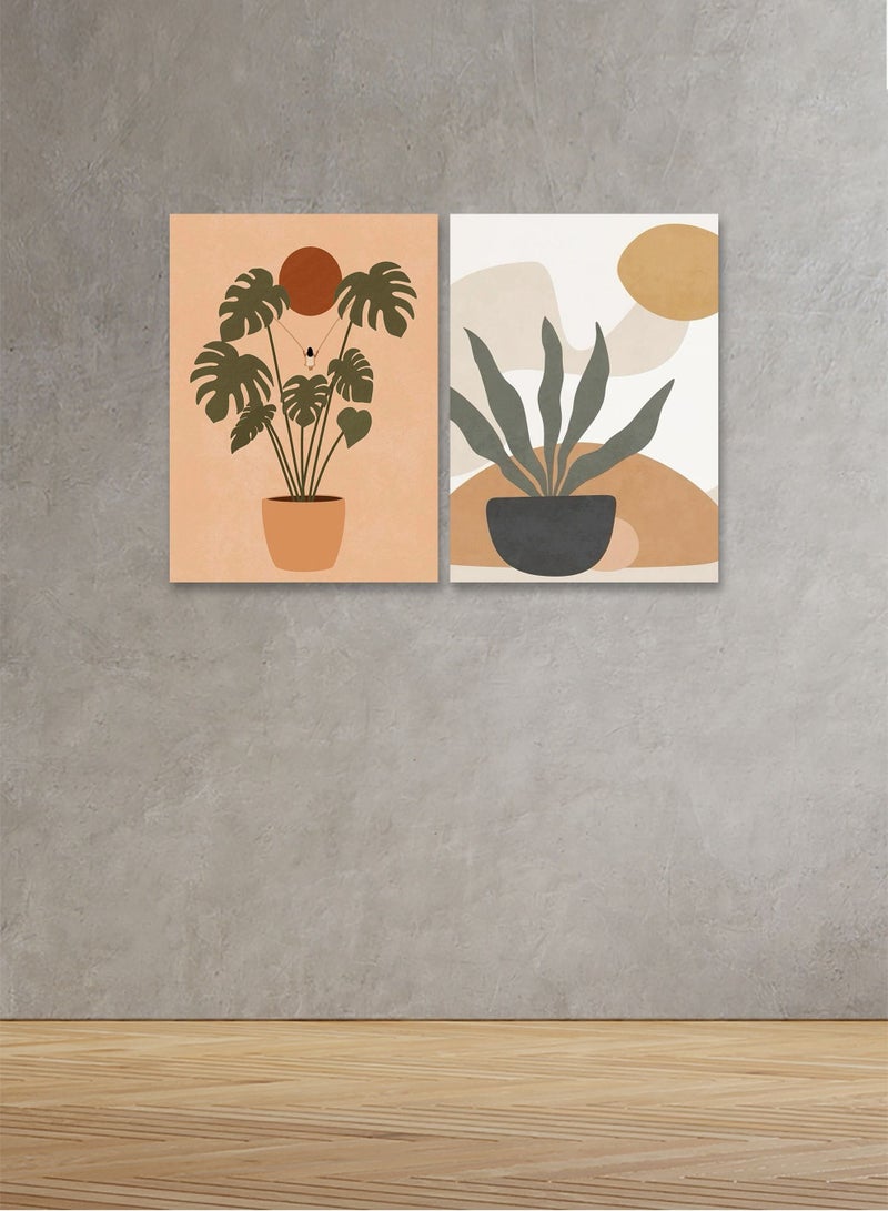 ماركتنا لوحة جدارية فنية لتزين الحائط  بتصميم ورد , قطعتين ,القياس:80x60سم - Image 1