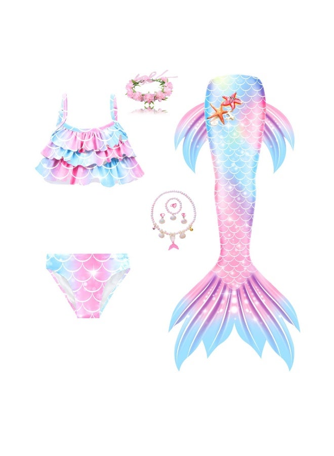 Jorunb Princess Little Mermaid Costume, Princess Dress, Mermaid Tail Fancy Dress Birthday Party Costume for Toddler Little Girls,Mermaid Tail Sets with Head Garland Necklace Earrings  - Image 1
