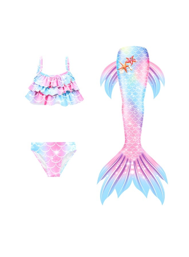 Jorunb Princess Little Mermaid Costume, Princess Dress, Mermaid Tail Fancy Dress Birthday Party Costume for Toddler Little Girls,Mermaid Tail Sets with Head Garland Necklace Earrings  - Image 2