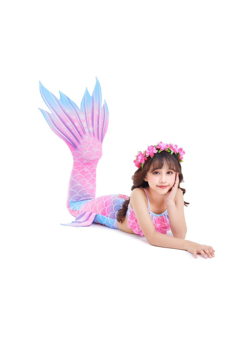 Jorunb Princess Little Mermaid Costume, Princess Dress, Mermaid Tail Fancy Dress Birthday Party Costume for Toddler Little Girls,Mermaid Tail Sets with Head Garland Necklace Earrings  - Image 3