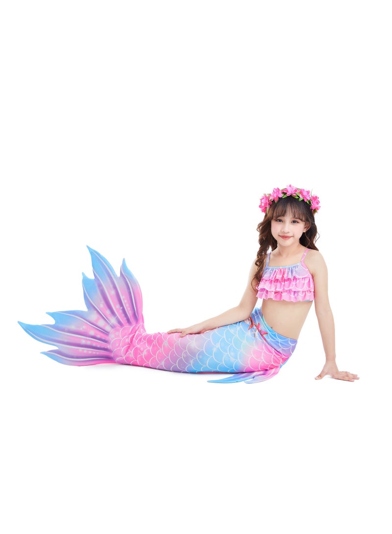 Jorunb Princess Little Mermaid Costume, Princess Dress, Mermaid Tail Fancy Dress Birthday Party Costume for Toddler Little Girls,Mermaid Tail Sets with Head Garland Necklace Earrings  - Image 4