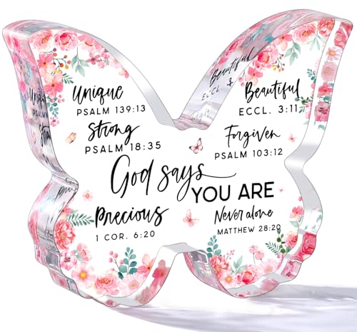 Jettryran Christian Gifts for Women Friends Birthday Butterfly Inspiration Religious Valentines Gifts for Women Mom Sister Coworker God Says You Are Gift Catholic Encouragement Faith Based Desk Decor Plaque - Image 1