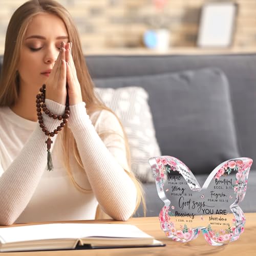 Jettryran Christian Gifts for Women Friends Birthday Butterfly Inspiration Religious Valentines Gifts for Women Mom Sister Coworker God Says You Are Gift Catholic Encouragement Faith Based Desk Decor Plaque - Image 2