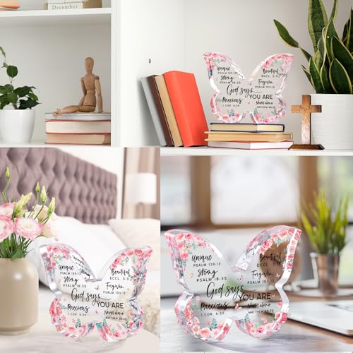 Jettryran Christian Gifts for Women Friends Birthday Butterfly Inspiration Religious Valentines Gifts for Women Mom Sister Coworker God Says You Are Gift Catholic Encouragement Faith Based Desk Decor Plaque - Image 4