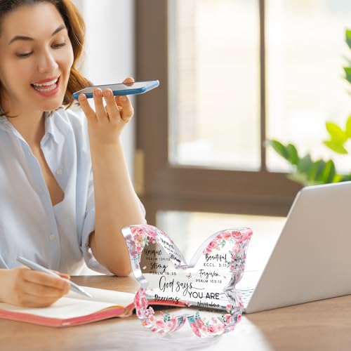 Jettryran Christian Gifts for Women Friends Birthday Butterfly Inspiration Religious Valentines Gifts for Women Mom Sister Coworker God Says You Are Gift Catholic Encouragement Faith Based Desk Decor Plaque - Image 5