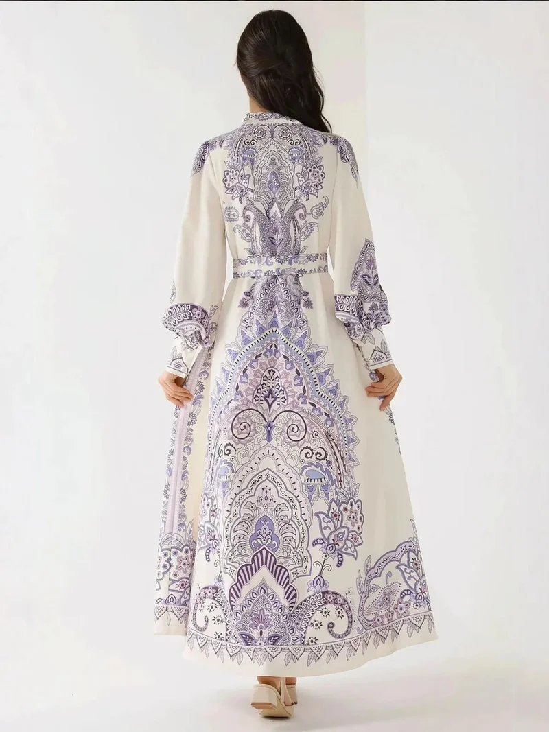 Hiccup Multicolor Printed Long Sleeve Maxi Dress with Belt for Women | Best Price UAE