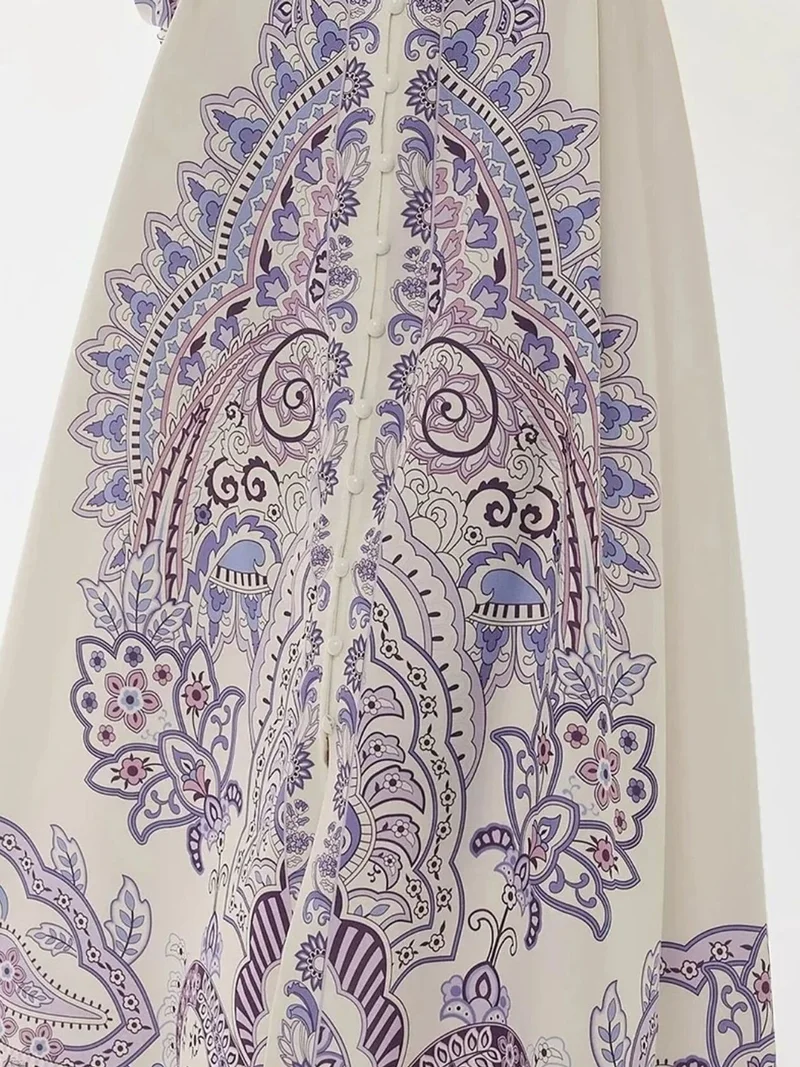 HICCUP Printed Long Sleeve Maxi Dress with Belt