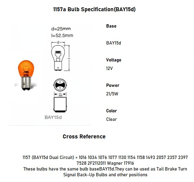 Kadiby 12 Pack 1157NA Light Bulb 1157A Bulbs, 1157 2357NA 2057NA 7528NA PY21/5W Amber Orange Yellow Brake/Parking/Turn Signal Light Bulbs Auto Long Life Trailer Lights Bulbs. - Image 2