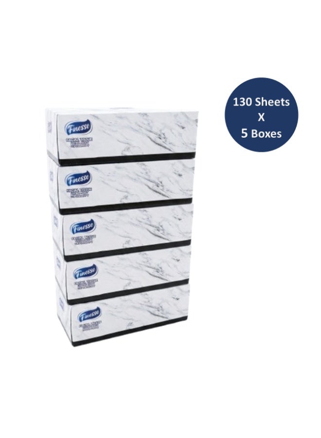 Finesse Daily Care Facial Tissue - Pack of 5 Boxes 130 sheets x 2 Ply