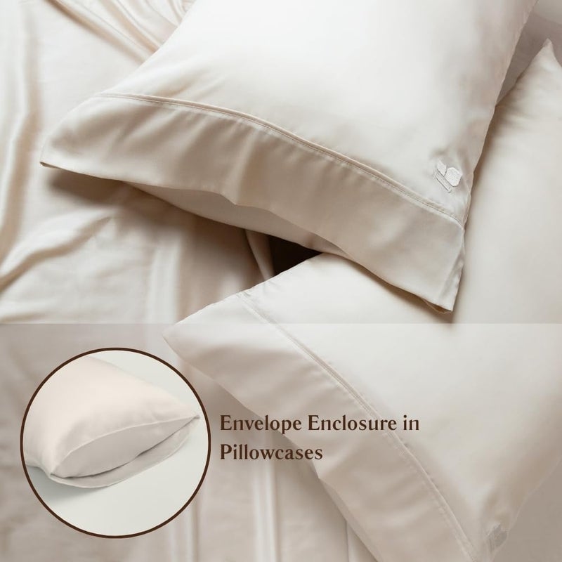 ArthCrafted 100% Austrian Eucalyptus Sheets King Size 4PC  Tencel Sheets King Size  Tencel Lyocell Sheets  Softer Than Silk Sheets  18"" Deep Pocket King Sheet Set (Oat Milk) - Image 5