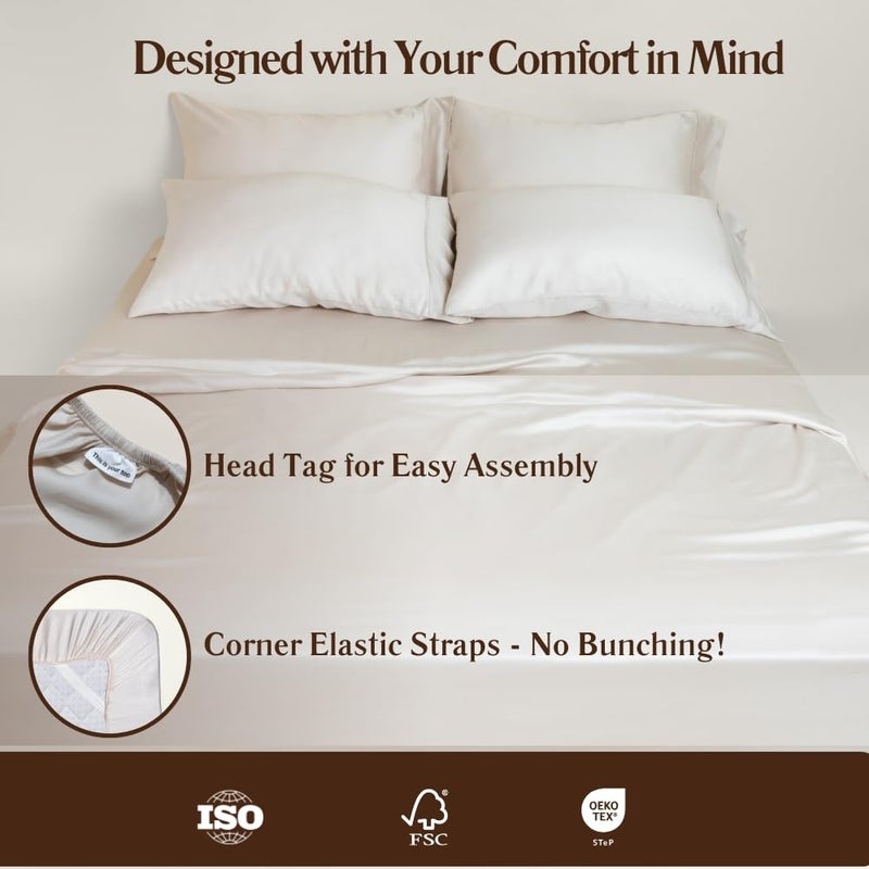 ArthCrafted 100% Austrian Eucalyptus Sheets King Size 4PC  Tencel Sheets King Size  Tencel Lyocell Sheets  Softer Than Silk Sheets  18"" Deep Pocket King Sheet Set (Oat Milk) - Image 3