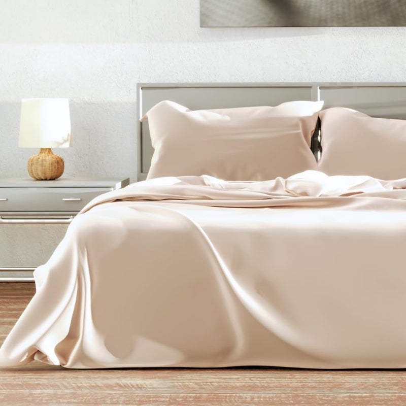 ArthCrafted 100% Austrian Eucalyptus Sheets King Size 4PC  Tencel Sheets King Size  Tencel Lyocell Sheets  Softer Than Silk Sheets  18"" Deep Pocket King Sheet Set (Oat Milk) - Image 1
