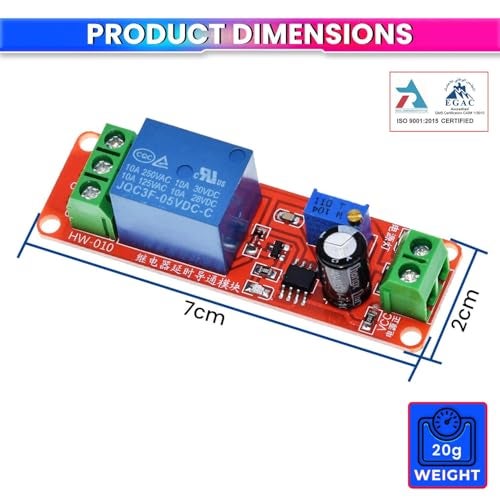 amiciSmart NE555 Timer Switch Module 5V DC Adjustable Delay Relay Board (0 to 10 Seconds) with Potentiometer, Power & Status LEDs - High-Power Time Delay Relay for DIY Automation - Image 5