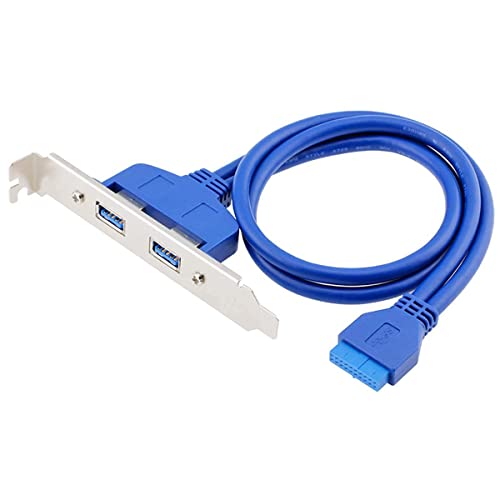 LipiWorld 2 Port USB 3.0 Female Back Panel to Motherboard 20pin Cable with PCI Bracket 50cm (Motherboard to USB 3.0 Cable),Blue - Image 1