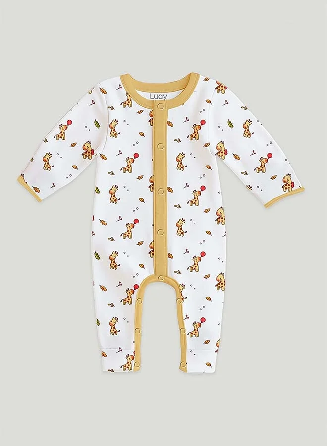 لؤي 100% Cotton Full Sleeves Giraffe Printed Baby Romper,Bodysuit Jumpsuit for Baby Girls & Baby Boy 18-24 M