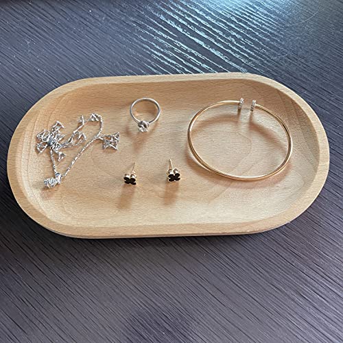 BWRMHME Mini Serving Tray for Jewellery Key Coin Set of 2, Oval Wood Natural Dessert Cup Tray, Small Wooden Cheese Plate, Tableware Decorative Tray - Image 2