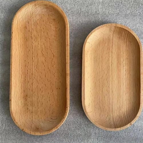 BWRMHME Mini Serving Tray for Jewellery Key Coin Set of 2, Oval Wood Natural Dessert Cup Tray, Small Wooden Cheese Plate, Tableware Decorative Tray - Image 1