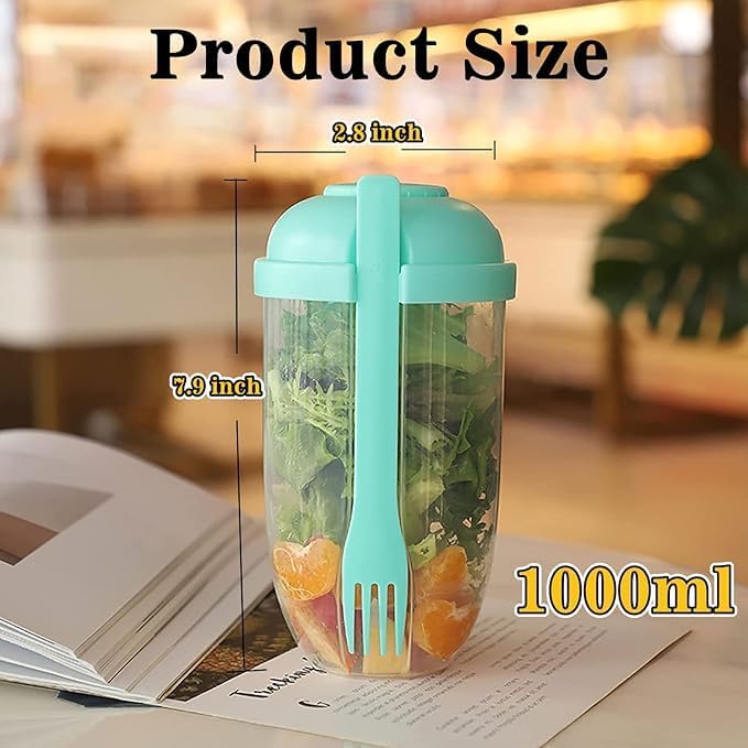 Yougov Yougov Fresh Salad to Go Container Set Keep Fit Salad Meal Shaker Cup with Fork and Salad Dressing Holder Healthy Salad Container Vegetable Breakfast to Take Away Fruit and for Lunch - Image 3