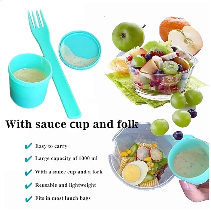 Yougov Yougov Fresh Salad to Go Container Set Keep Fit Salad Meal Shaker Cup with Fork and Salad Dressing Holder Healthy Salad Container Vegetable Breakfast to Take Away Fruit and for Lunch - Image 4
