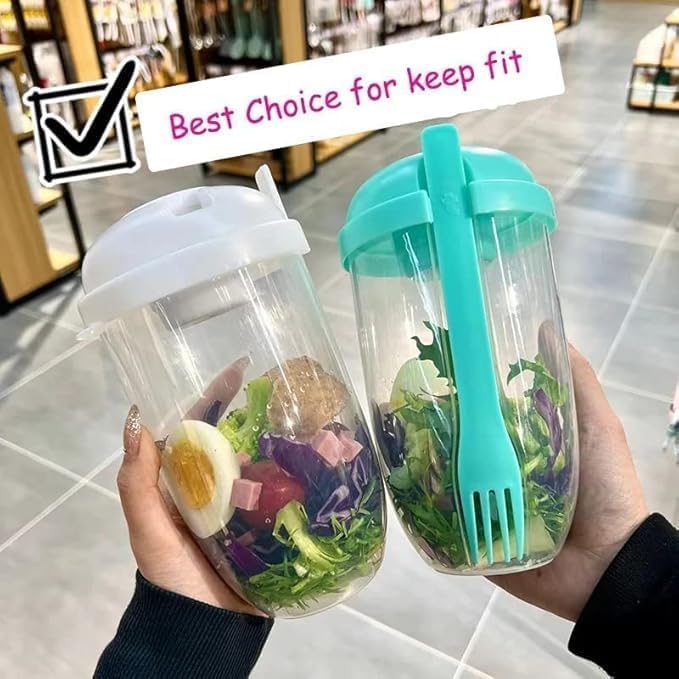 Yougov Yougov Fresh Salad to Go Container Set Keep Fit Salad Meal Shaker Cup with Fork and Salad Dressing Holder Healthy Salad Container Vegetable Breakfast to Take Away Fruit and for Lunch - Image 2