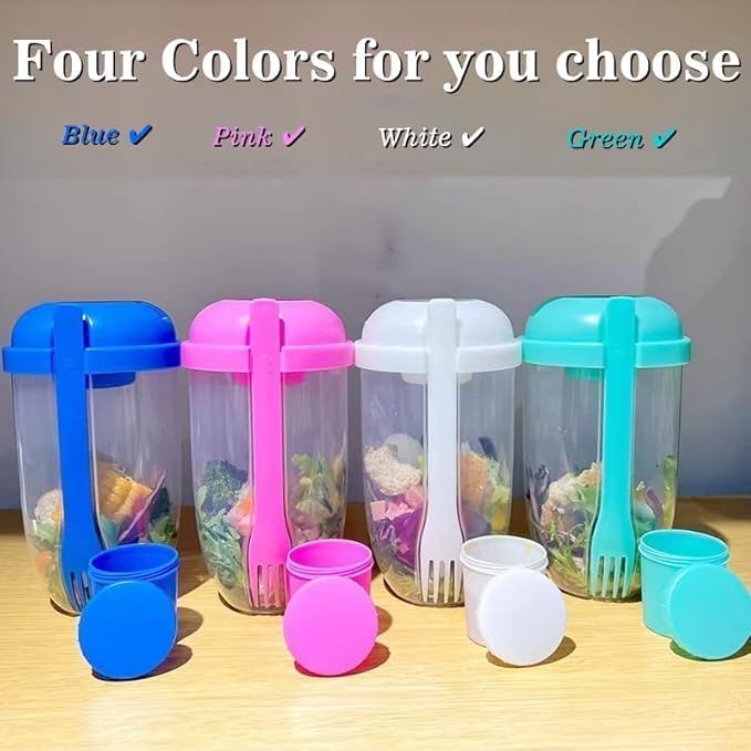 Yougov Yougov Fresh Salad to Go Container Set Keep Fit Salad Meal Shaker Cup with Fork and Salad Dressing Holder Healthy Salad Container Vegetable Breakfast to Take Away Fruit and for Lunch - Image 5