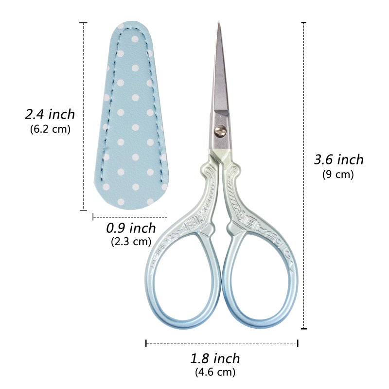 Hisuper Embroidery Scissors Set with Leather Sheaths for Sewing Crafting, Art Work, Threading, Needlework DIY Tools Dressmaker Small 3.6 inch Shears Cross Stitch Knitting Scissor - Image 2