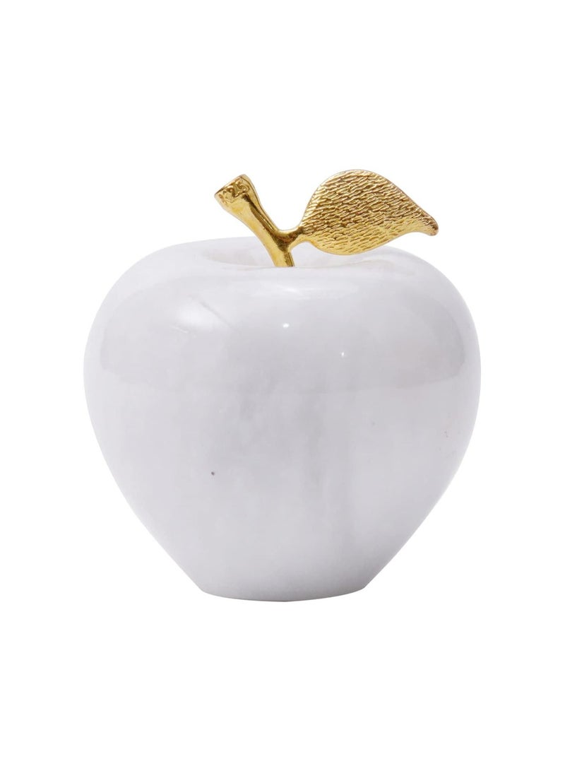 راديكالن ثقل ورق على شكل تفاحة من الرخام الأبيض | ديكور مكتبي يدوي الصنع، مقاس ٣ بوصات، مناسب للمكتب والمنزل - Image 1