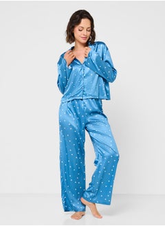 Ginger Satin Printed Button Down Pyjama Set  - Image 5