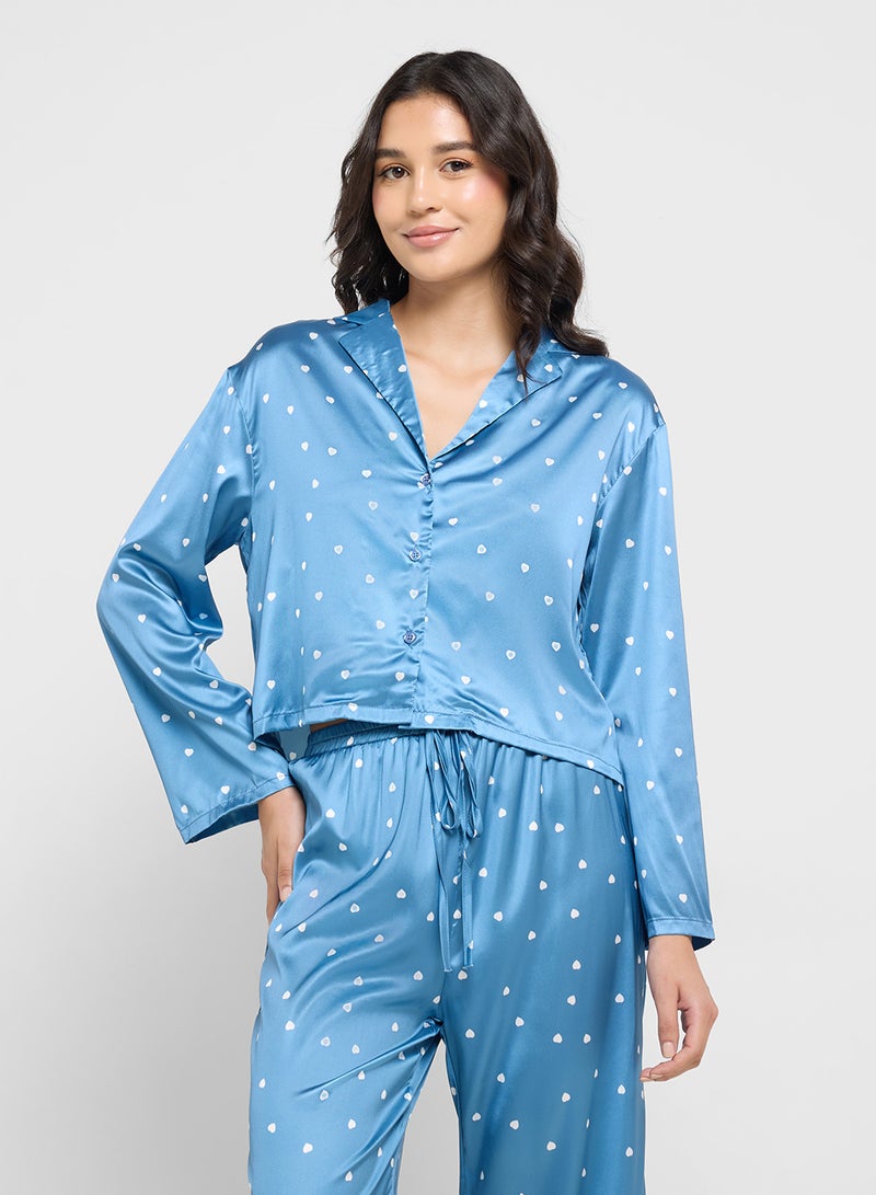 Ginger Satin Printed Button Down Pyjama Set - Image 3